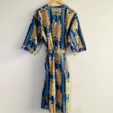Load image into Gallery viewer, Block Printed Kimono Robe - Blue Tiger
