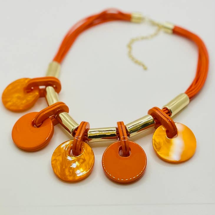 Acrylic & Leather Collar Necklace (Orange)