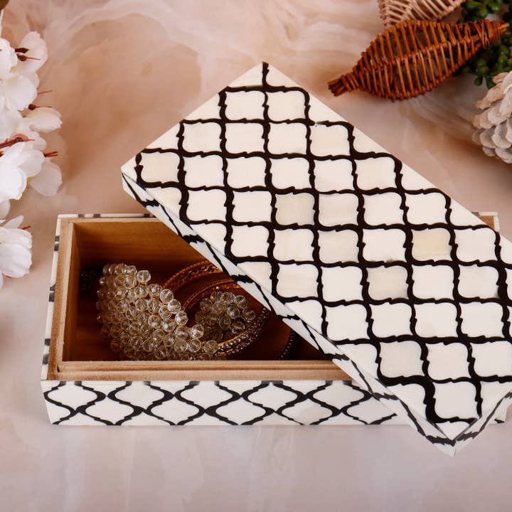 Decorative Box - Moroccan Pattern: Black & White