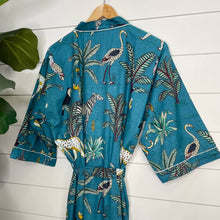 Load image into Gallery viewer, Block Printed Kimono Robe - Sapphire Safari
