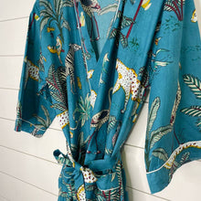 Load image into Gallery viewer, Block Printed Kimono Robe - Sapphire Safari
