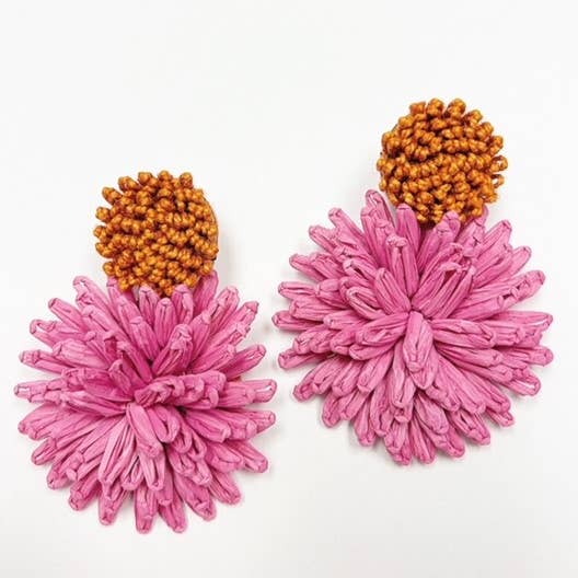 Double Floral Raffia Earrings