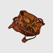 Load image into Gallery viewer, Annabella Camel Washed Leather Bucket Bag
