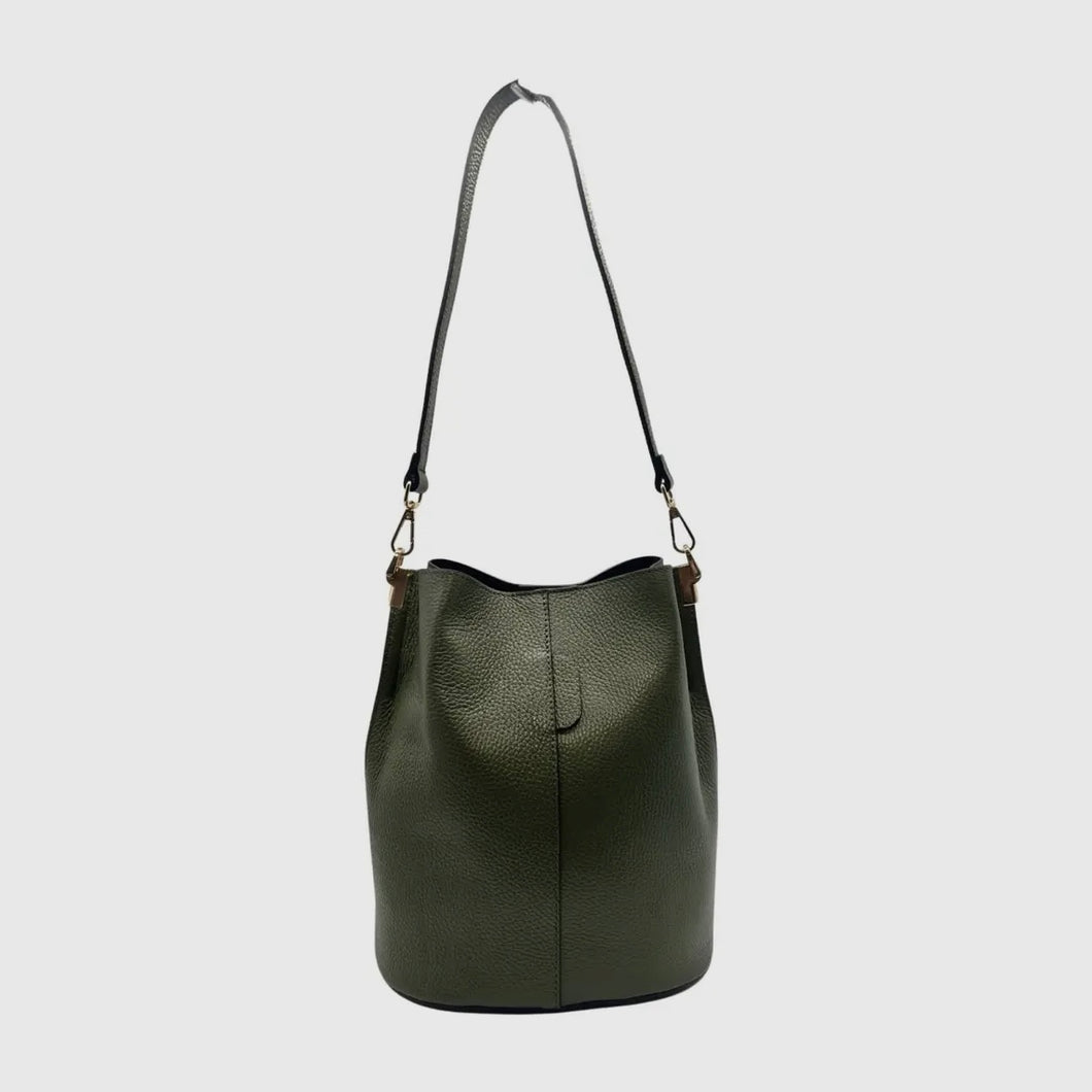 Elvira Grain Leather Bucket Bag