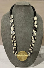 Load image into Gallery viewer, Brass Baule Pendant &amp; Wood Bead Statement Necklace
