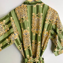 Load image into Gallery viewer, Block Printed Kimono Robe - Green Tiger
